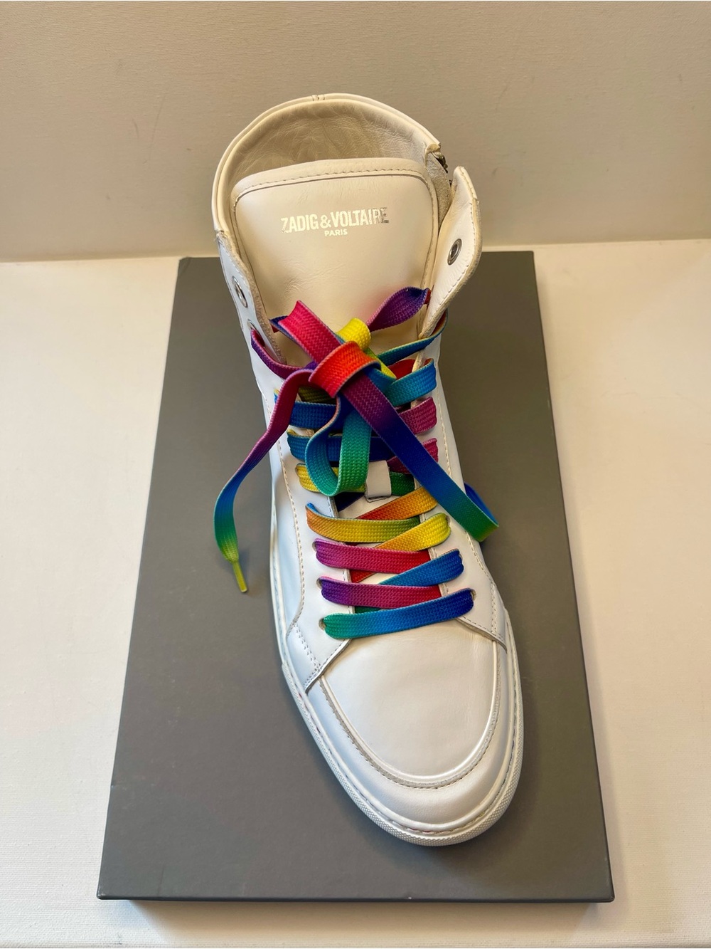 NIB ZADIG & VOLTAIRE ZV1747 HIGH FLASH PRIDE 100% LEATHER SNEAKERS UNISEX EU 43 - Picture 7 of 17